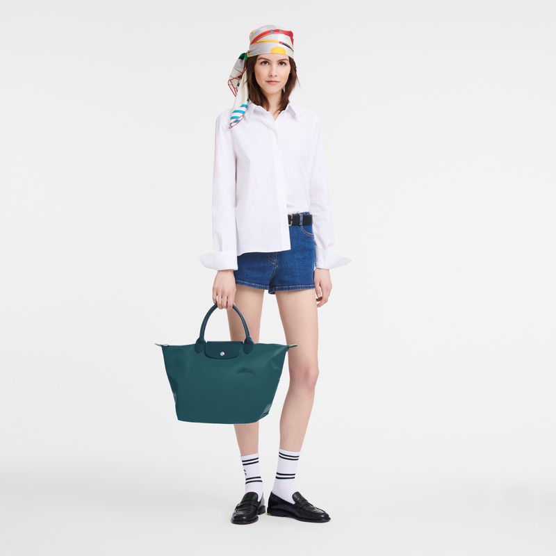 Longchamp Le Pliage Green M Håndtaske Dame Påfugl Danmark | L1623919P89
