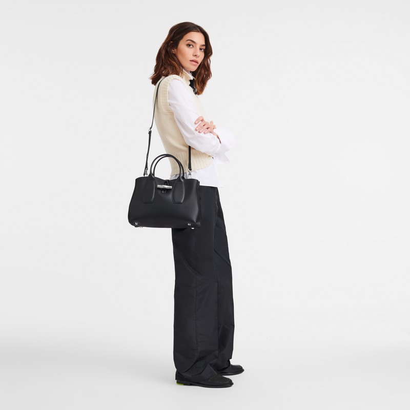 Longchamp Le Roseau M Håndtaske Dame Sort Danmark | 10058HCL001