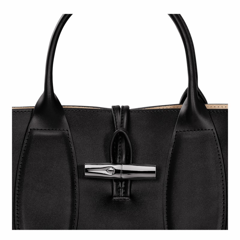 Longchamp Le Roseau M Håndtaske Dame Sort Danmark | 10058HCL001