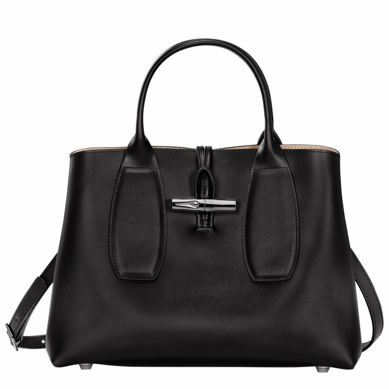 Longchamp Le Roseau M Håndtaske Dame Sort Danmark | 10058HCL001