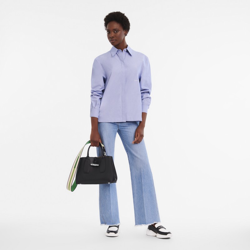 Longchamp Le Roseau M Håndtaske Dame Sort Danmark | 10058HCN001