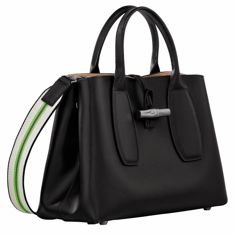 Longchamp Le Roseau M Håndtaske Dame Sort Danmark | 10058HCN001
