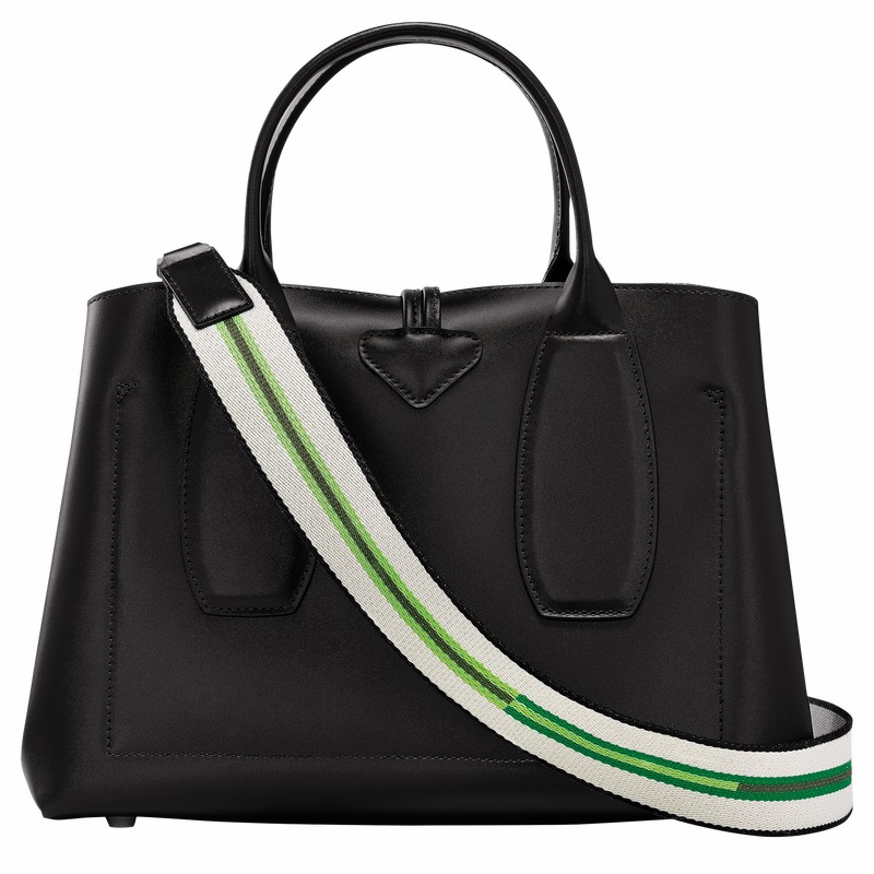Longchamp Le Roseau M Håndtaske Dame Sort Danmark | 10058HCN001