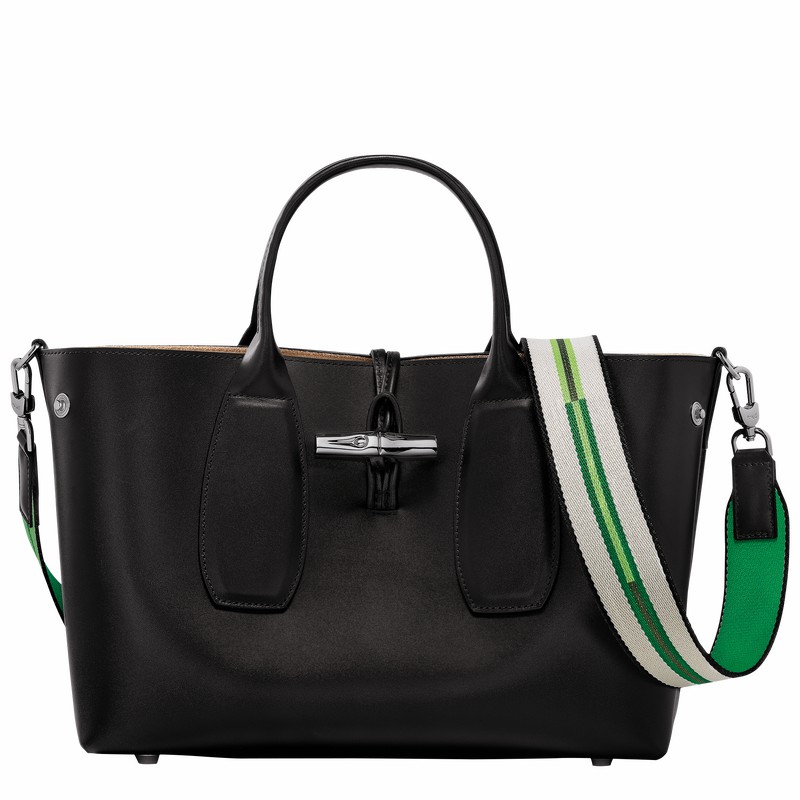 Longchamp Le Roseau M Håndtaske Dame Sort Danmark | 10058HCN001