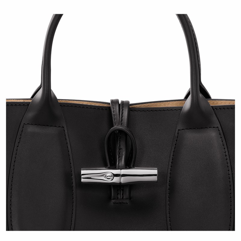 Longchamp Le Roseau M Håndtaske Dame Sort Danmark | 10058HCN001
